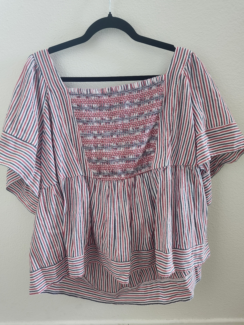 Old Navy Striped Smocked Square-Neck Peplum Top - Red/Blue/White